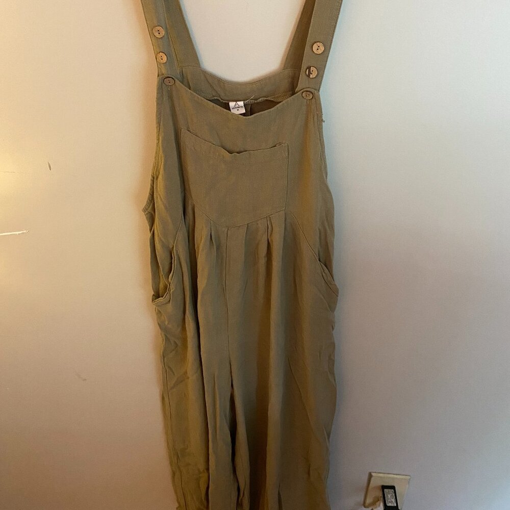 Olive Linen Jumpsuit - Size Medium